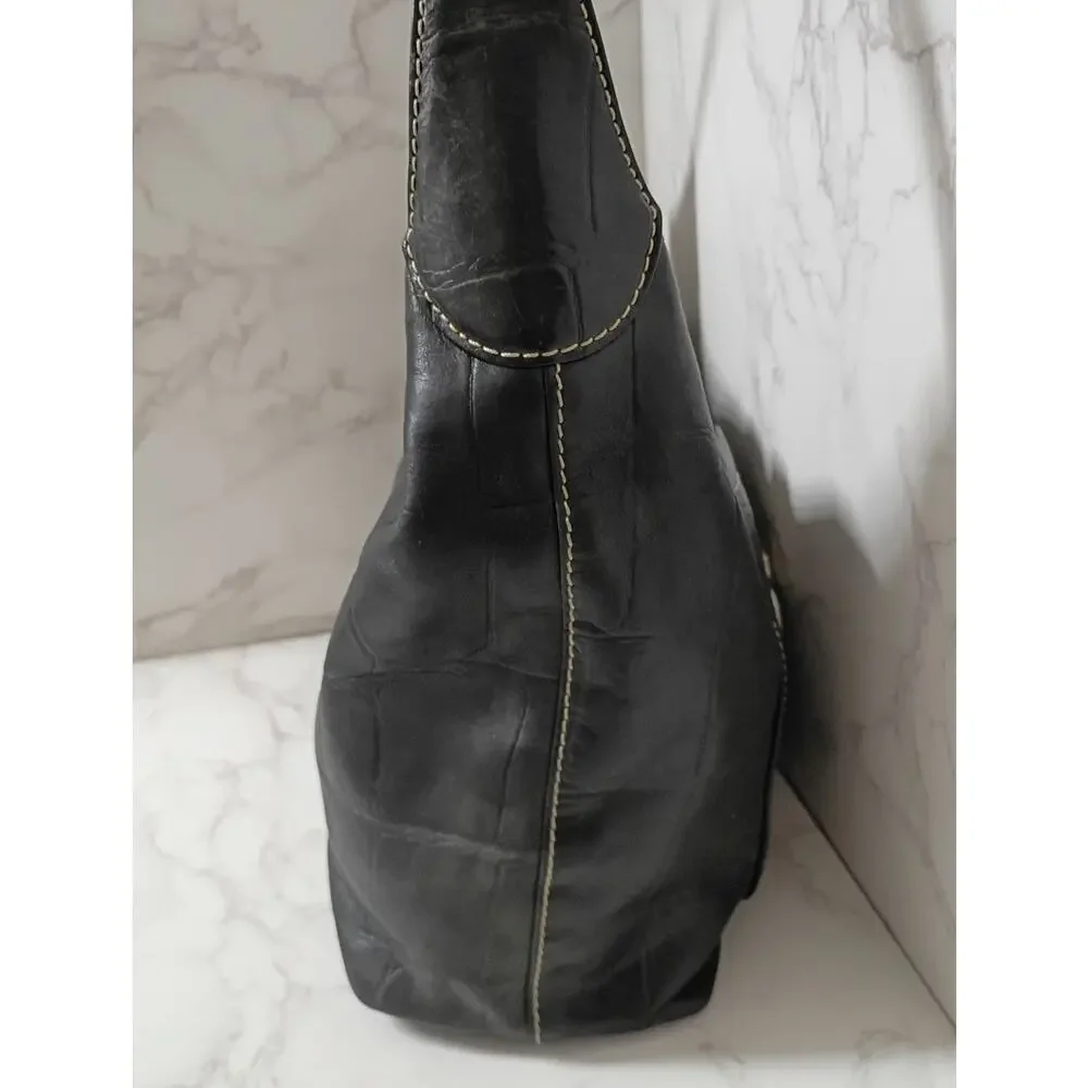 DOONEY & BOURKE Vintage Annalisa Black Embossed Leather Hobo Bag - EUC